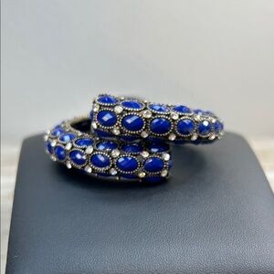 Elegant Blue and Antique Silver Clamper Bracelet